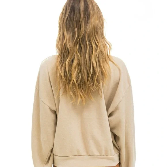NWT Aviator Nation Logo Stitch Relaxed Crew Sweatshirt - Sand - size medium - Picture 7 of 7